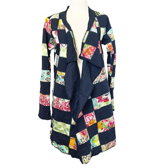 NEW Johnny Was BIYA Verano Applique Cardigan Women’s S Blue Multicolor Patchwork - Picture 1 of 10